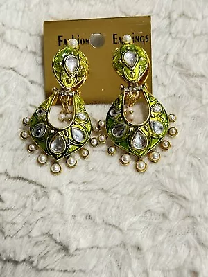 Ethnic Indian Bollywood Gold Plated Jhumka Jhumki Earrings Bridal Jewelry Green • $14.50