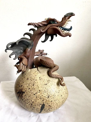 $225 • Buy Vtg 1998 DENNIS THOMPSON SNOBHOG STUDIO POTTERY DRAGON EGG HATCHLING Large Size