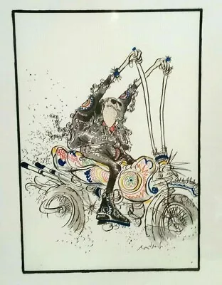 Harley Biker Motorcycle Art Print - Signed Framed - Ape Hanger Chopper HD H-D • $16.79