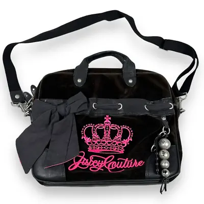 $69.99 • Buy Juicy Couture Womens Laptop Bag Vintage Y2K Black Pink Velour Charm Handle Bow