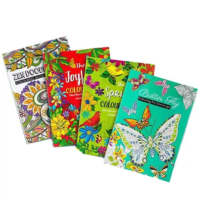 $15.58 • Buy 4 X Adult Colouring Books A4 Size Fun Relaxing Mindfulness Anti Stress Patterns