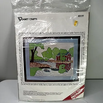 VTG Crewel Embroidery Kit NOS 1977 VOGART CRAFTS 411Y Barn Reflection 16 X 20 • $20