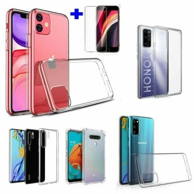 $6.80 • Buy Silicone Case Phone Cover Bumper TPU Transparent Thin + Safety Glass