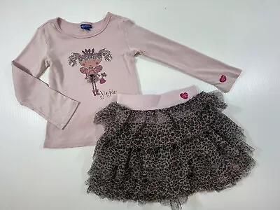 Naartjie Girls Pink Animal Print Skirt Long Sleeve Je-Je Shirt 2Pc Set Size 7 • $14.94