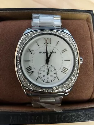 MICHAEL KORS Bryn Womens Crystals Watch White Dial Silver Stainless Steel Band • $99.99