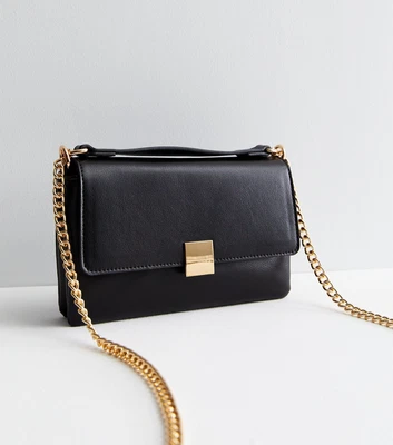 £17.50 • Buy NEW NewLook Black Faux Leather Top Handle Gold Chain Cross Body Bag Stylish Look