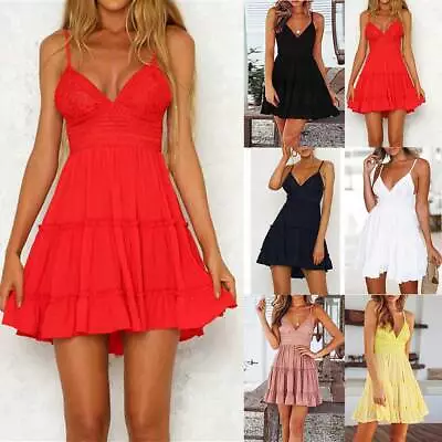 Plus Size Womens Sexy Lace Summer Mini Dress Strappy Beach Party Cami Sundress • £13.29