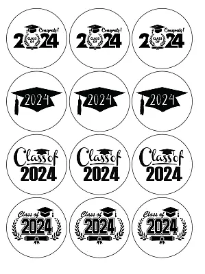 Set Of 12 Graduation 2024 Edible Paper Cupcake Cookie Toppers CHOOSE SIZE • $5