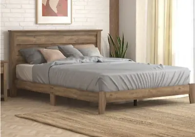 Queen Wooden Platform Bed Beautiful Modern Rustic Knotty Oak Headboard And Frame • $302.88