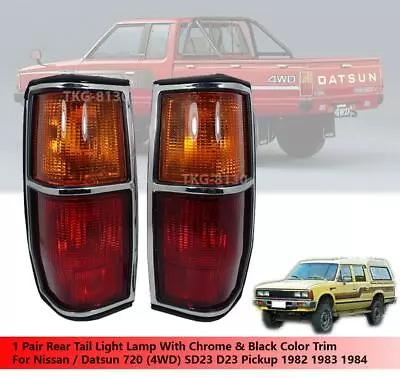 Pair Tail Light Lamp Chrome Black Trim Fit Nissan Datsun 720 4WD 1982 - 1984 • $177.74