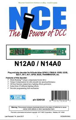 NCE 120 N12A0 N14A0 Decoder Atlas N Scale Plug N Play 524-120 MODELRRSUPPLY • $31.19