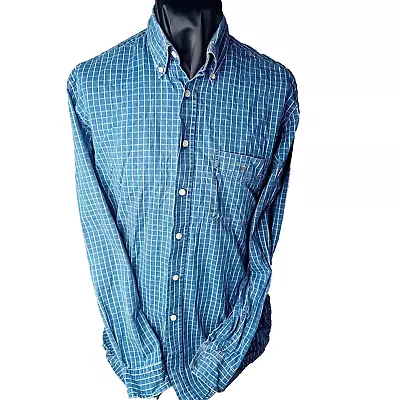 Gant Indigo Pinpoint Long Sleeve Shirt Mens Size L - Rare Retro Vintage Large • £18.49