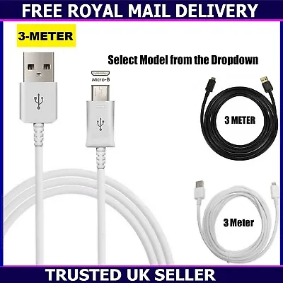 Universal Charger 3M Long MicroUSB Data Cable Lead For Samsung Sony Huawei Honor • £3.29