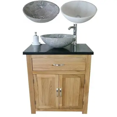 Bathroom Vanity Unit Oak Cabinet Wash Stand Black Quartz Marble Stone Basin 502 • £591.26
