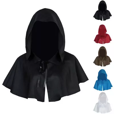 Cowl Costume Cape Short Cloak Hooded Gothic Death Wizard Witch Cosplay Halloween • $19.47