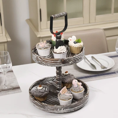 £29.69 • Buy 2 Tier Dessert & Appetizer Display Holder Tower Stand W/ Carved Beaded Style
