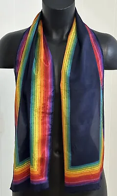 Vintage Oscar De La Renta Silk Scarf Rainbow Striped 51x10 • $52.50