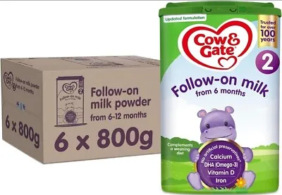 Cow & Gate 2 Follow On Baby Milk Powder Formula 6-12 Months 800g (Pack Of 6) • £62