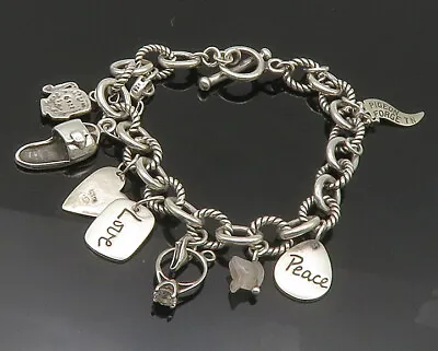 925 Sterling Silver - Vintage Shiny Assorted Charm Twist Chain Bracelet - BT8642 • $144.50