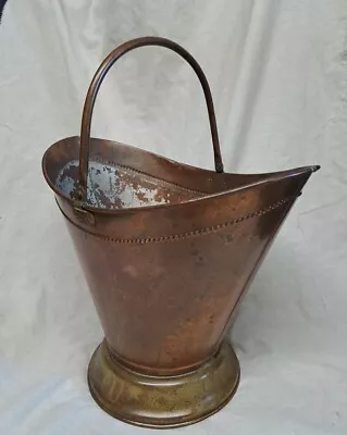 Antique Vintage Copper & Brass Mini Coal Scuttle Fireside Match Kindling Holder • £12