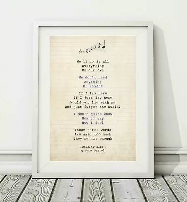 Snow Patrol - Chasing Cars (v.3) - Song Lyric Art Poster Print - Sizes A4 A3 • £6.95