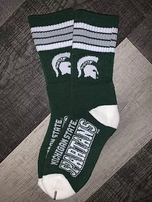 Michigan State Spartans Ncaa College 4 Stripe Crew Length Socks Youth Kids • $7.98