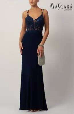 Mascara MC181506 Size 8 Navy Blue Sequin Evening Dress Lace Up BNWT • £249.99