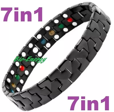 TITANIUM Magnetic Energy Armband Power Bracelet Health Bio 7in1 Bio Black • £17.95