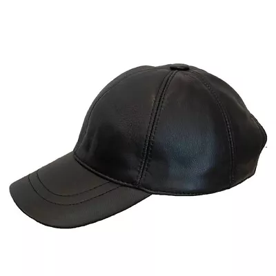 Black Real Lambskin Leather Baseball Cap Hat Sports Visor NWT • $24.99