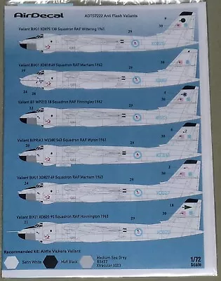 Airdecal Decals 7222 Vickers Valiant B.1 B(PR).1 B(K).1 Decal In 1:72 Scale • £10