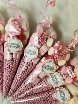 Happy Easter Pink Sweet Candy Cones Sweets Party Bags Filled Gift Cone • £6.64