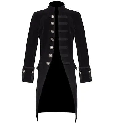 Mens Steampunk Vintage Tailcoat Jacket Velvet Gothic Victorian Black Frock Coat • £64.99