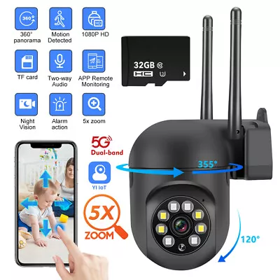 5G CCTV IP Camera Wireless WIFI Outdoor HD PTZ Smart Home Security IR Cam+Card • £10.79