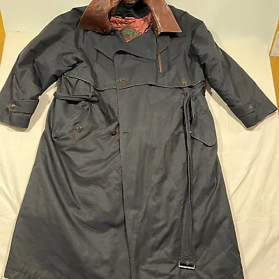 Cowboy Western Duster Leather Collar Full Length Men’s Dark Gray Jacket Size 42 • $59.93