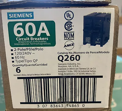 Siemens Q260 60Amp 2 Pole 240V Circuit Breaker - Black Box Of 6 NIB! • $68