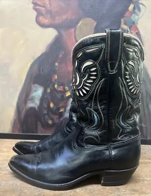 VTG ACME 1950’s Inlay Women’s 6 D Black Turquoise Cowgirl Cowboy Western Boots • $349.92