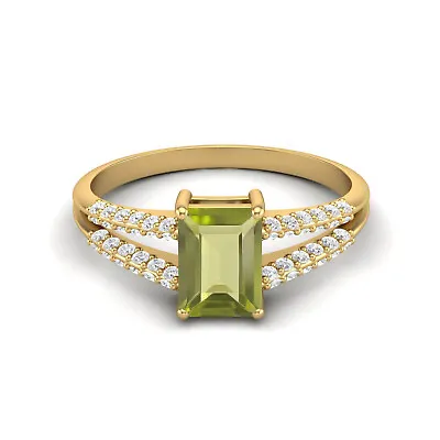 7x5MM Emerald Cut Peridot 925 Sterling Silver Yellow Plated Solitaire Women Ring • $30.96