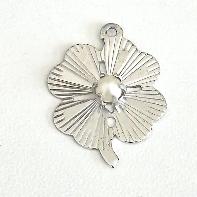 Vintage 925 Sterling Silver Pearl Four Leaf Clover Shamrock Charm Pendant • $29.99
