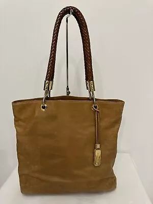 Michael Kors Skorpios Tan Leather Brown Braided Handle Tote Shoulder Handbag • $20.50