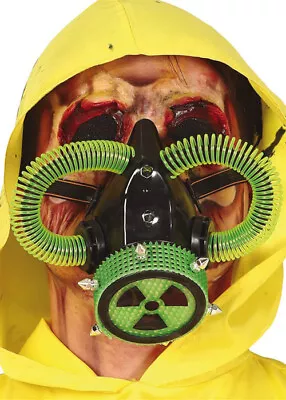 Halloween Neon Radioactive Fancy Dress Scary Horror Gas Mask Green & Black • £9.99