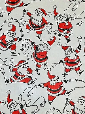 Vtg Christmas Wrapping Paper Gift Wrap Adorable Santa Claus Ice Skating 1950 Nos • $7.46