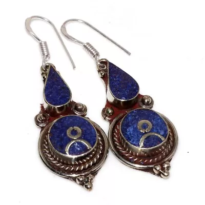 21gms Chunky Lapis Lazuli Ethnic Nepali Tribal Earrings Jewelry 2.1  JW • $5.99