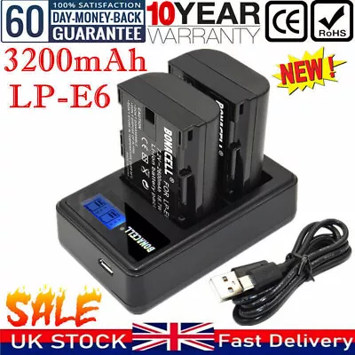 2x 3200mAh LP-E6 Battery + LCD Dual Charger For Canon EOS 5D Mark II 6D 60Da 80D • £23.99
