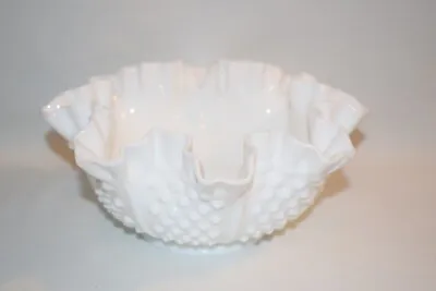 Vintage Milk Glass Hobnail Ruffle Bowl With Twist Detail • $21.79