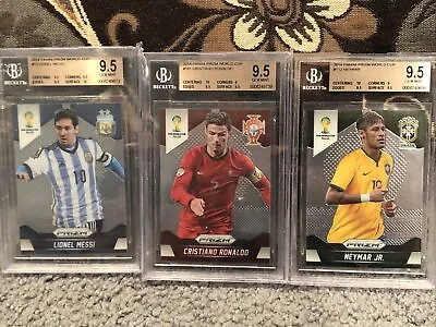 Lionel Messi Christiano Ronaldo Neymar 2014 Panini Prizm World Cup Beckett 9.5 • $224.99