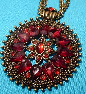 Fabulous Vintage Costume Pendant & Chain - Garnet Stones • £0.99