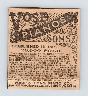 1891 VOSE & SONS PIANOS Boston MA Vintage 2 X2.5  Magazine Ad 1890's M428 • $10