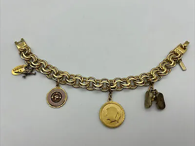 Vintage Monet Charm Bracelet Gold Tone Double Link Signed With 4 Charms • $49.99