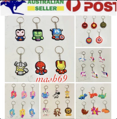$6.99 • Buy Superhero Mermaid Unicorn Jungle Animals Keyrings Birthday Party Favors Gifts