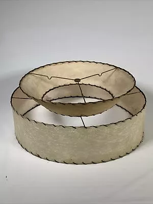 Vintage MCM Fiberglass Two Tier Drum Stiched Lampshade Mid Century Modern 19x8  • $149.99